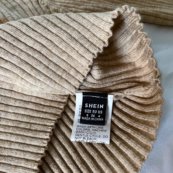 SHEIN Tan Mock-Neck Rib-Knit Sweater Size Small - Picture 10 of 11